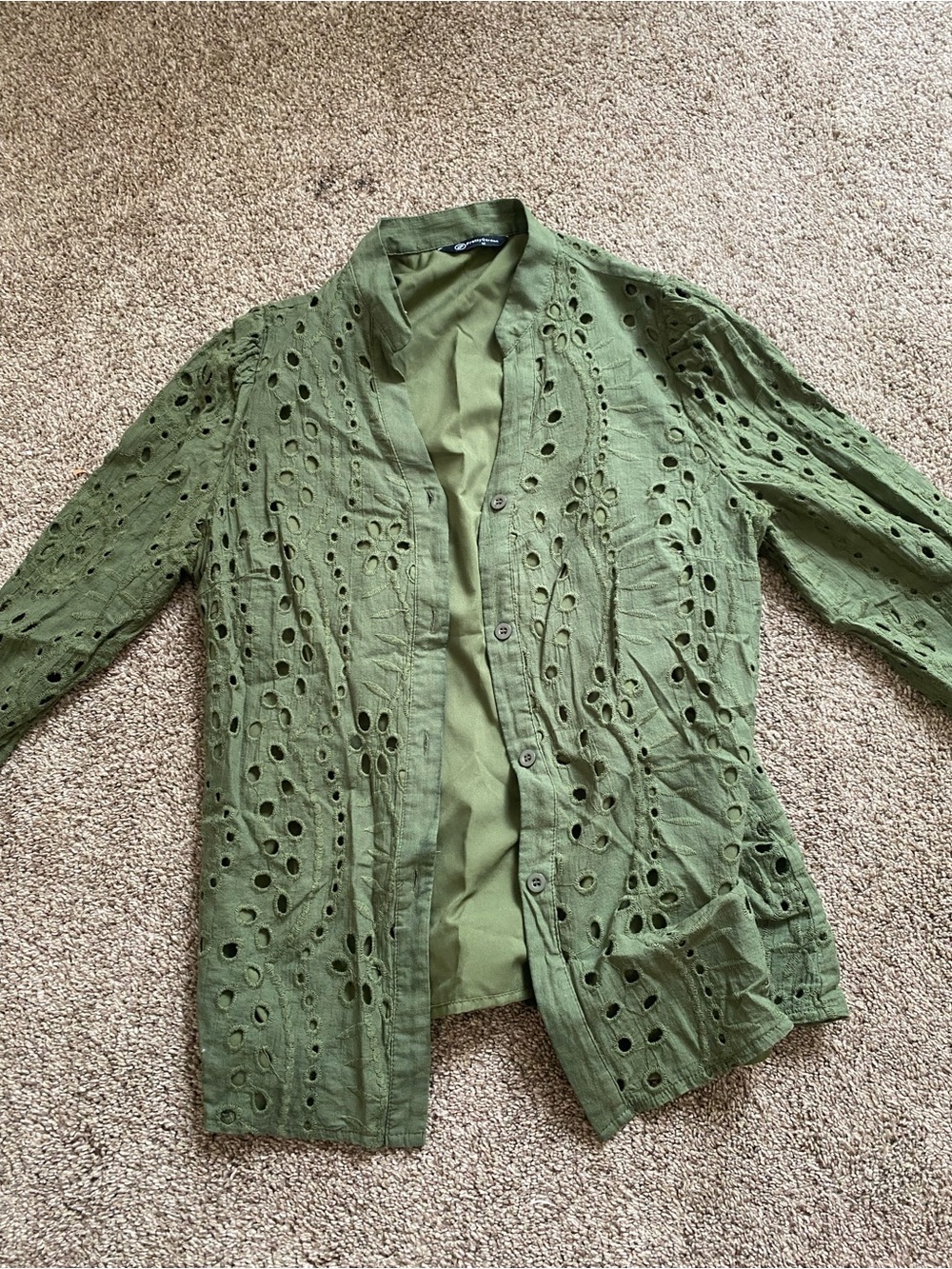 Lightweight Olive Green Eyelet Button-Down Shirt